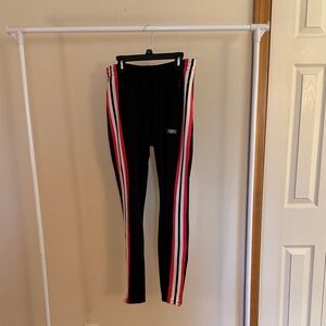 PINK Victoria's Secret Black Joggers with Red and White Stripes